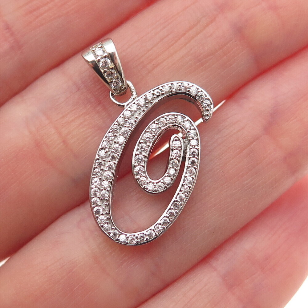 925 Sterling Silver Round-Cut C Z Spiral Charm Pendant